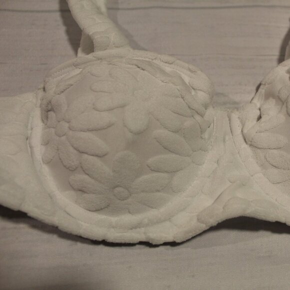 White floral textured bikini with high waist bottom bandeau style w straps top M - Picture 4 of 7